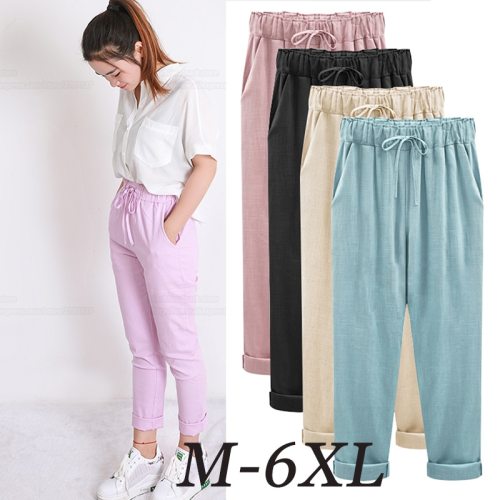 Summer Harem Pants Womens High Waist Loose Straight Nine Pants Womens Casual Trousers Large Size 6XL OL Pants Womens Slacks