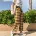 Summer Japanese Style Women Yellow Pants High Waist Tie Stripe Plaid Cotton Pant Bottom