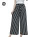 Summer New Striped Style Black Loose High Waist Crop Casual Pants Women One Size Chiffon Wide-leg Pants Plus Size