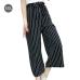 Summer New Striped Style Black Loose High Waist Crop Casual Pants Women One Size Chiffon Wide-leg Pants Plus Size