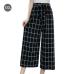 Summer New Striped Style Black Loose High Waist Crop Casual Pants Women One Size Chiffon Wide-leg Pants Plus Size