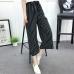 Summer New Striped Style Black Loose High Waist Crop Casual Pants Women One Size Chiffon Wide-leg Pants Plus Size