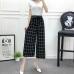 Summer New Striped Style Black Loose High Waist Crop Casual Pants Women One Size Chiffon Wide-leg Pants Plus Size