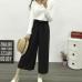 Summer New Striped Style Black Loose High Waist Crop Casual Pants Women One Size Chiffon Wide-leg Pants Plus Size