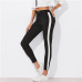 SweatyRocks Contrast Panel Side Skinny Ankle Jeans 2018 Summer Straight Leg Zipper Fly Pants Women Black Sporting Striped Pants