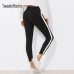 SweatyRocks Contrast Panel Side Skinny Ankle Jeans 2018 Summer Straight Leg Zipper Fly Pants Women Black Sporting Striped Pants