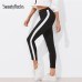 SweatyRocks Contrast Panel Side Skinny Ankle Jeans 2018 Summer Straight Leg Zipper Fly Pants Women Black Sporting Striped Pants