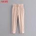 Tangada black suit pants woman high waist pants sashes pockets office ladies pants fashion middle aged pink yellow pants 6A22