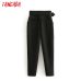 Tangada black suit pants woman high waist pants sashes pockets office ladies pants fashion middle aged pink yellow pants 6A22