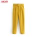 Tangada black suit pants woman high waist pants sashes pockets office ladies pants fashion middle aged pink yellow pants 6A22