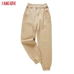 Tangada fashion woman pants women cargo high waist pants loose  trousers joggers female sweatpants streetwear 5A02