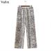 Vadim women side striped snake skin pattern pants elastic waist pockets ladies casual streetwear fashion trousers mujer KA252