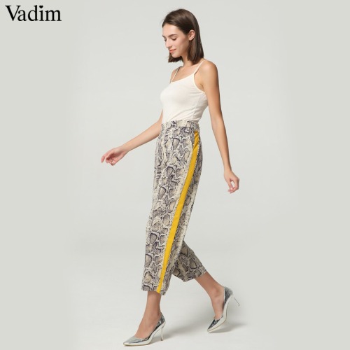 Vadim women side striped snake skin pattern pants elastic waist pockets ladies casual streetwear fashion trousers mujer KA252