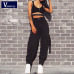 Vangull Black High Waist Cargo Pants Women Pockets Patchwork Loose Streetwear Pencil Pants 2019 Fashion Hip Hop Women's Trousers