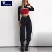 Vangull Black High Waist Cargo Pants Women Pockets Patchwork Loose Streetwear Pencil Pants 2019 Fashion Hip Hop Women's Trousers