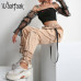 Waataak Elatic High Waist Harem Pants Women Cloth Chain Buckle Pantalon Khaki Pocket Long Casual korean pants Pencil Autumn 2018