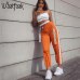 Waatfaak Casual Patchwork Pencil Pants High Waist Buckle Belt Trousers Women Orange Zipper Pocket Sweatpants and Joggers Fitness