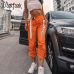 Waatfaak Casual Patchwork Pencil Pants High Waist Buckle Belt Trousers Women Orange Zipper Pocket Sweatpants and Joggers Fitness