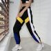 Waatfaak Patchwork Long Harem Pants Women Sweatpants High Waist Side Striped Black Trousers Woven Elastic Waist Fitness Workout