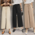 Women Summer Thin Knit Trousers Black Wide Leg Loose Pants Ankle Length Pants Casual trouser Elastic Waist Plus Size Pants S-4XL