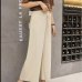 Women Summer Thin Knit Trousers Black Wide Leg Loose Pants Ankle Length Pants Casual trouser Elastic Waist Plus Size Pants S-4XL