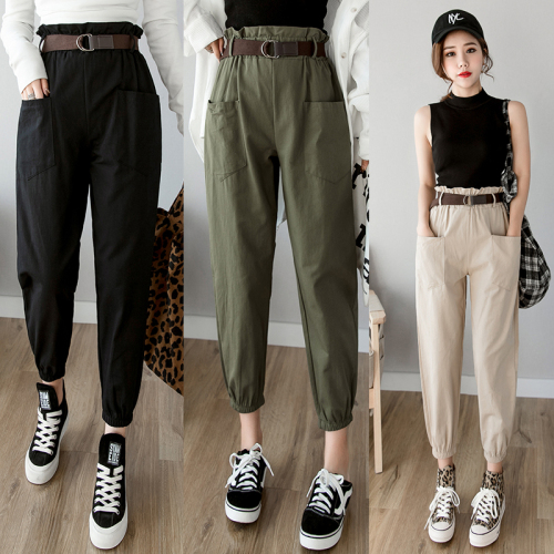 Women pants 2019 spring summer fashion female solid high waist loose harem pant pencil trousers casual cargo pants streetwear