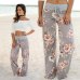 Wontive 2019 Women's Pants Loose Floral Print Drawstring Casual Wide Leg Pants Female Summer Trousers Long Sweatpants Plus Size