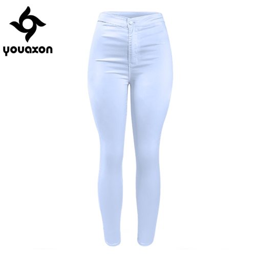 1888 Youaxon Women`s High Waist White Basic Casual Fashion Stretch Skinny Denim Jean Pants Trousers Jeans For Women