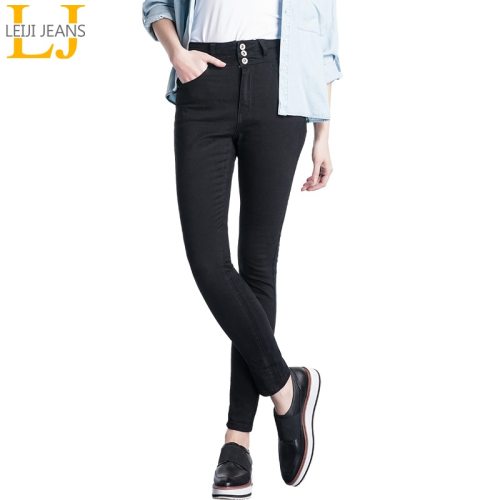 2019 LEIJIJEANS High Waist Jeans button fly Full Length Plus Size black Jeans for Women Stretch Jeans Skinny Pencil women jeans