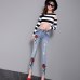 2019 New Autumn Fashion Patch Cartoon Mickey Hole Denim Pants Slim Women Long Trousers Ankle-length Female Pencil Jeans