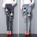 2019 New Autumn Fashion Patch Cartoon Mickey Hole Denim Pants Slim Women Long Trousers Ankle-length Female Pencil Jeans