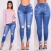 2019 New Blue Jeans Pancil Pants Women High Waist Slim Hole Ripped Denim Jeans Casual Stretch Skinny Trousers Jeans