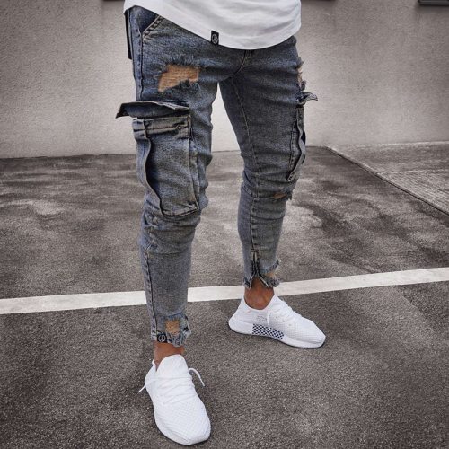 2019 men's jeans pocket Slim Jeans Fashion Hiphop Jeans