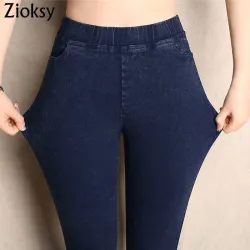 Big Yards 2019 Spring Autumn Lmitation Jeans Pants Women Elastic Waist Trousers Ladies Vintage Pencil Slim Skinny Jeans 3 Colors