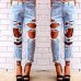 Boyfriend hole ripped jeans women pants Cool denim vintage straight jeans for girl Mid waist casual pants female