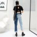 [EAM] New Spring 2019  Fashion High Waist Patchwork Hit Color Detachable Blue Jeans Straight Denim Pants Women SC08