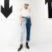 [EAM] New Spring 2019  Fashion High Waist Patchwork Hit Color Detachable Blue Jeans Straight Denim Pants Women SC08