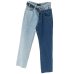 [EAM] New Spring 2019  Fashion High Waist Patchwork Hit Color Detachable Blue Jeans Straight Denim Pants Women SC08