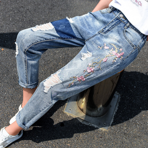 Fashion Women Destroyed Jeans 2019 Summer Hole Ripped High Waist Denim Pants Boyfriend Jeans Ankle Length Pant Plus Size  G3P7