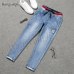 Fashion spring large size 5XL feet Harlan jeans taille haute femme foreign nine pants Jeans for women 013#