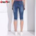 GAREMAY Plus Size Skinny Capris Jeans Woman Female Stretch Knee Length Denim Shorts Pants Women With High Waist Summer