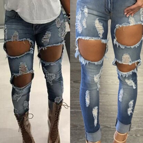 Jeans Woman Denim Pants Strech Hole Women's Jeans Ripped Pencil High Waist Slim Pencil Trousers Plus Size Rock Jeans