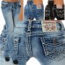 Knee Ripped Skinny Cropped Pants Women Fashion Elastic Embroidery Coarse Line Denim Trousers Mid Waist Button Jeans