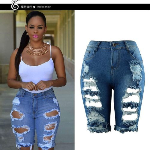 LIVA Hot Sale High Waist Casual Denim Hole Skinny Ripped Pants High Waist Stretch Jeans Plus Size Female Short Jean For Woman