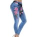 Laamei 2019 Plus Size Women Stretch High Waist Skinny Embroidery Jeans Floral Holes Denim Pants Trousers Women Jeans Pencil Pant