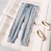 Largesize 5xl Patchwork Sequined Jeans Women Washed Denim Trouser Jeans Female Elastic Waist Cargo Pants Side Striped Jeans B010