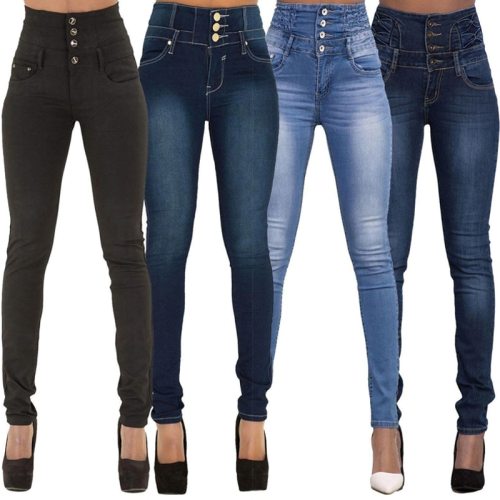 Litthing 2019 Spring Autumn Women Skinny Denim Light Pencil Pants Stretch Jeans High Waist Slim Button Pockets Pants Women Jeans