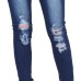 OEAK 2019 New Dark Blue Jeans Pancil Pants Women High Waist Slim Hole Ripped Denim Jeans Casual Stretch  Trousers Jeans