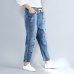 Plus Size 3XL Floral Embroidery Boyfriend Ripped Jeans For Women Harem Pants Lace Up Drawstring Denim Jeans Vaqueros Mujer C4304