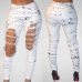 Ripped Jeans for Women 2018 New Mid-waist Hole Chain Jeans Paint Pants Skinny Destroyed Pants Hole Trousers Stretch Jeans